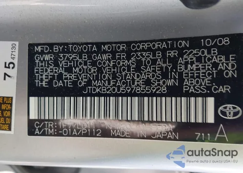 2009 Toyota Prius z USA, uszkodzony, nr VIN JTDKB20U597855928